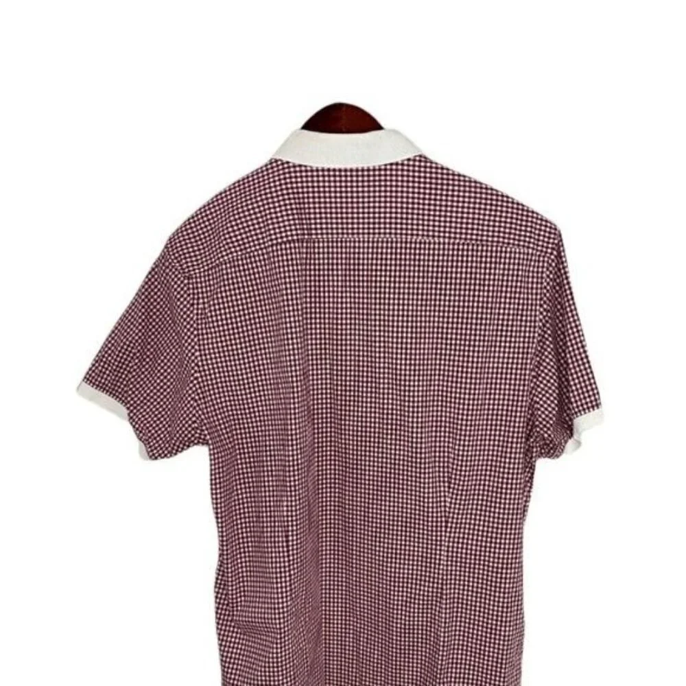 Michael Kors Men's Red Gingham Check Slim Fit Casual Button Down Shirt Size L